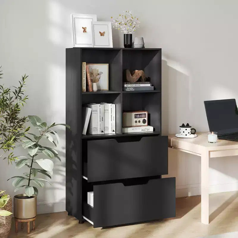 Costway 51 Libreria a 5 Ripiani e 4 Cubi con 2 Cassetti per Soggiorno, Studio, Ufficio Bianco/Nero/Grigio/Naturale