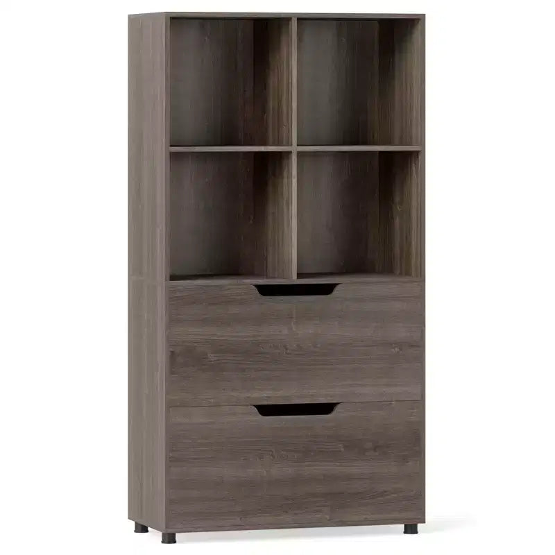 Costway 51 Libreria a 5 Ripiani e 4 Cubi con 2 Cassetti per Soggiorno, Studio, Ufficio Bianco/Nero/Grigio/Naturale