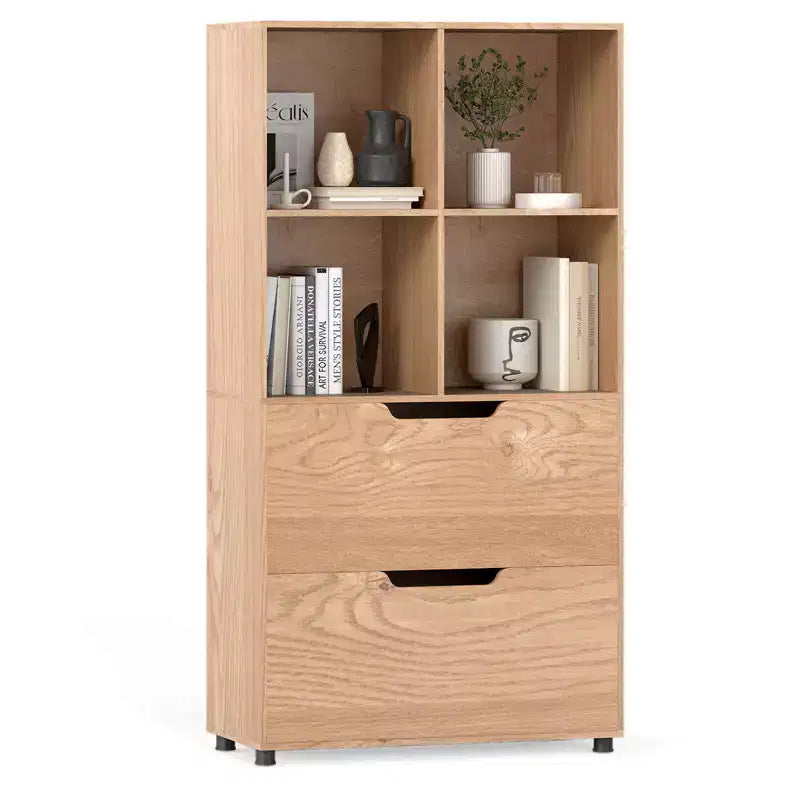 Costway 51 Libreria a 5 Ripiani e 4 Cubi con 2 Cassetti per Soggiorno, Studio, Ufficio Bianco/Nero/Grigio/Naturale