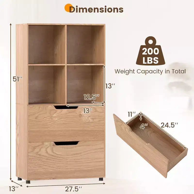 Costway 51 Libreria a 5 Ripiani e 4 Cubi con 2 Cassetti per Soggiorno, Studio, Ufficio Bianco/Nero/Grigio/Naturale
