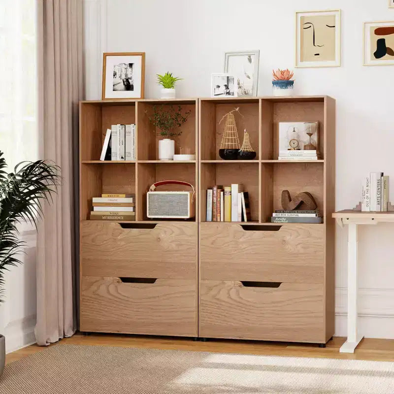 Costway 51 Libreria a 5 Ripiani e 4 Cubi con 2 Cassetti per Soggiorno, Studio, Ufficio Bianco/Nero/Grigio/Naturale