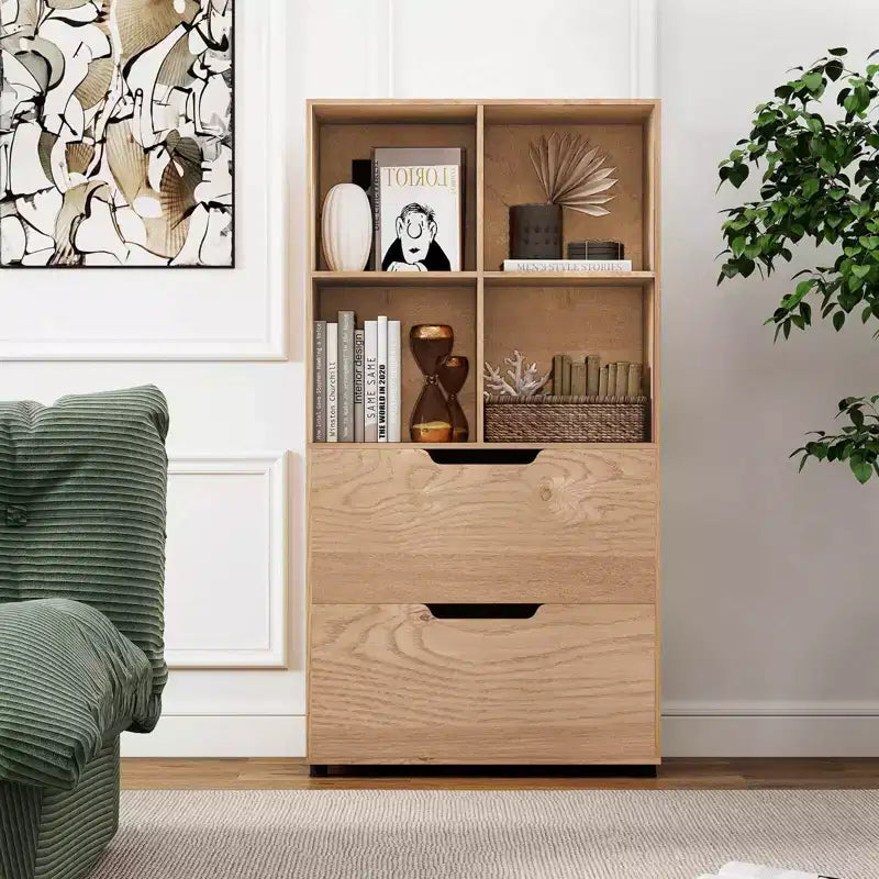 Costway 51 Libreria a 5 Ripiani e 4 Cubi con 2 Cassetti per Soggiorno, Studio, Ufficio Bianco/Nero/Grigio/Naturale