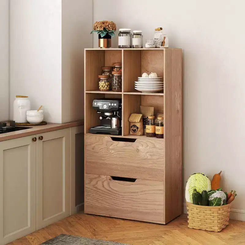Costway 51 Libreria a 5 Ripiani e 4 Cubi con 2 Cassetti per Soggiorno, Studio, Ufficio Bianco/Nero/Grigio/Naturale