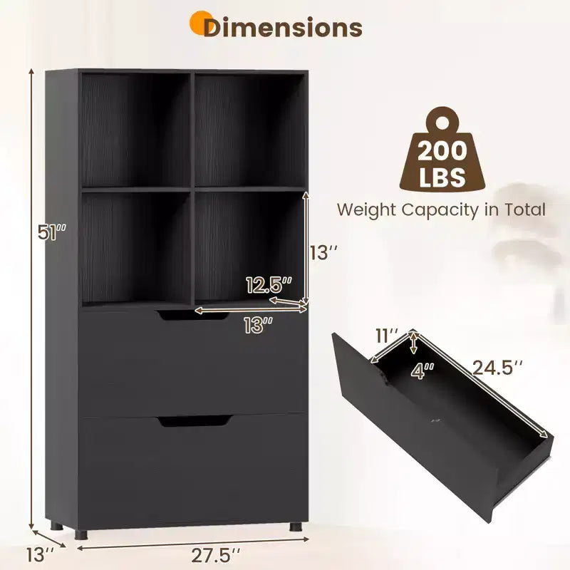 Costway 51 Libreria a 5 Ripiani e 4 Cubi con 2 Cassetti per Soggiorno, Studio, Ufficio Bianco/Nero/Grigio/Naturale
