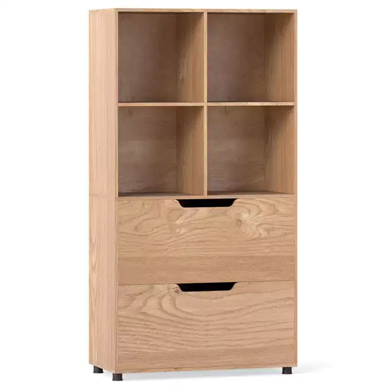 Costway 51 Libreria a 5 Ripiani e 4 Cubi con 2 Cassetti per Soggiorno, Studio, Ufficio Bianco/Nero/Grigio/Naturale