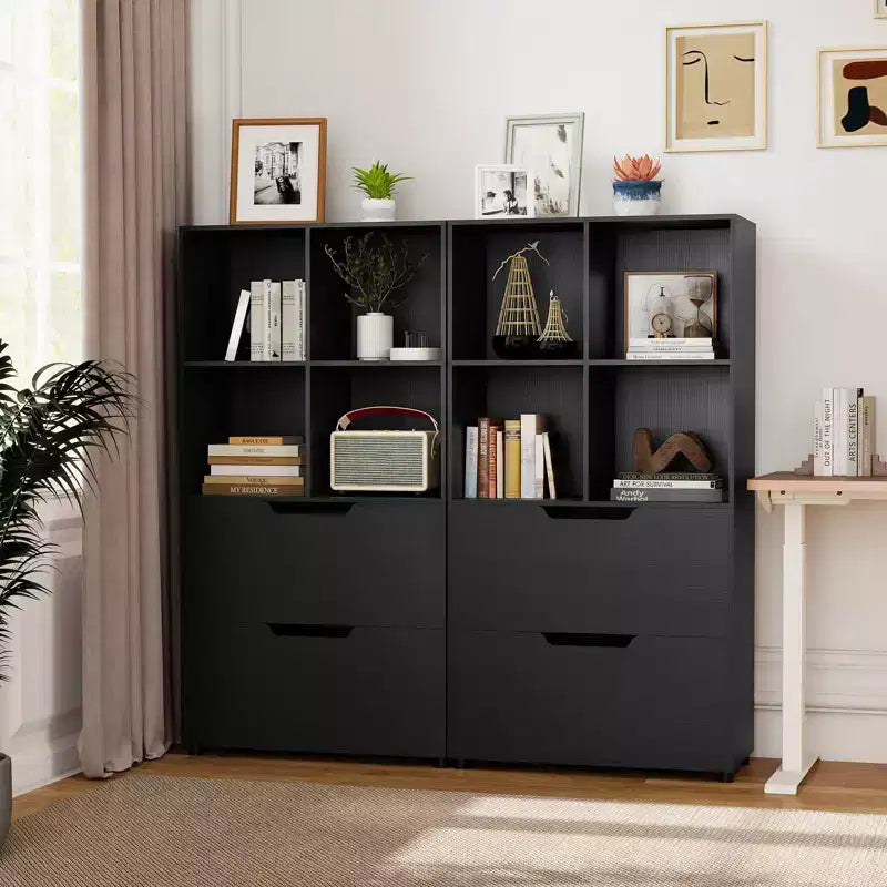 Costway 51 Libreria a 5 Ripiani e 4 Cubi con 2 Cassetti per Soggiorno, Studio, Ufficio Bianco/Nero/Grigio/Naturale
