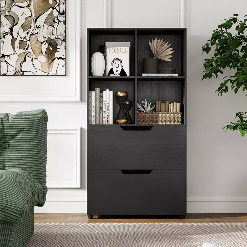 Costway 51 Libreria a 5 Ripiani e 4 Cubi con 2 Cassetti per Soggiorno, Studio, Ufficio Bianco/Nero/Grigio/Naturale