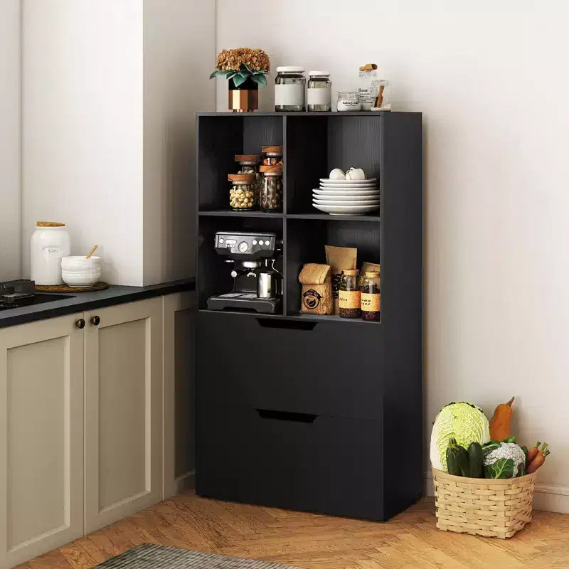Costway 51 Libreria a 5 Ripiani e 4 Cubi con 2 Cassetti per Soggiorno, Studio, Ufficio Bianco/Nero/Grigio/Naturale