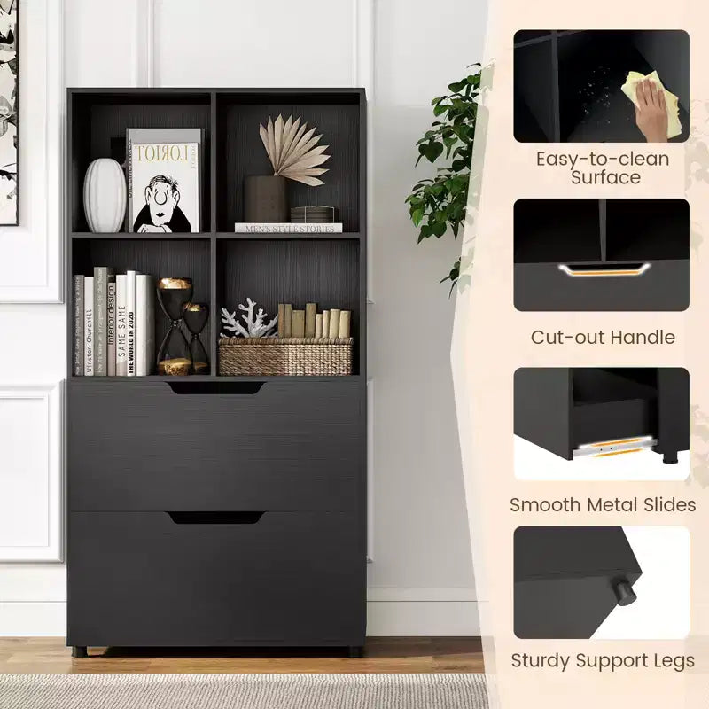 Costway 51 Libreria a 5 Ripiani e 4 Cubi con 2 Cassetti per Soggiorno, Studio, Ufficio Bianco/Nero/Grigio/Naturale