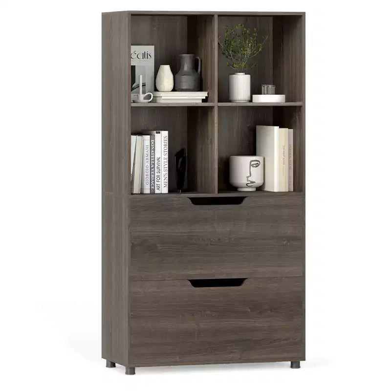 Costway 51 Libreria a 5 Ripiani e 4 Cubi con 2 Cassetti per Soggiorno, Studio, Ufficio Bianco/Nero/Grigio/Naturale