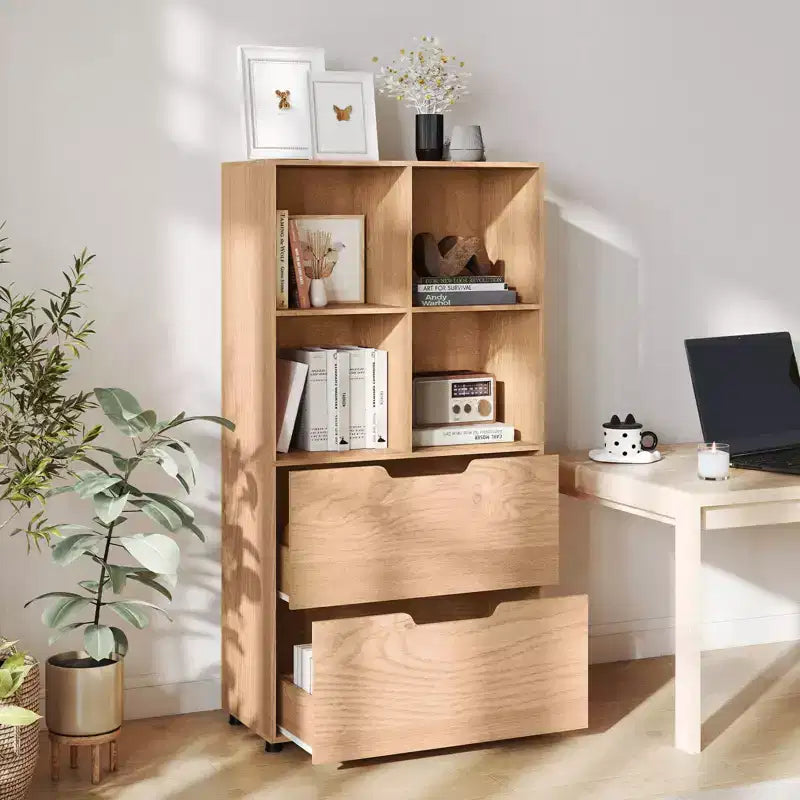 Costway 51 Libreria a 5 Ripiani e 4 Cubi con 2 Cassetti per Soggiorno, Studio, Ufficio Bianco/Nero/Grigio/Naturale