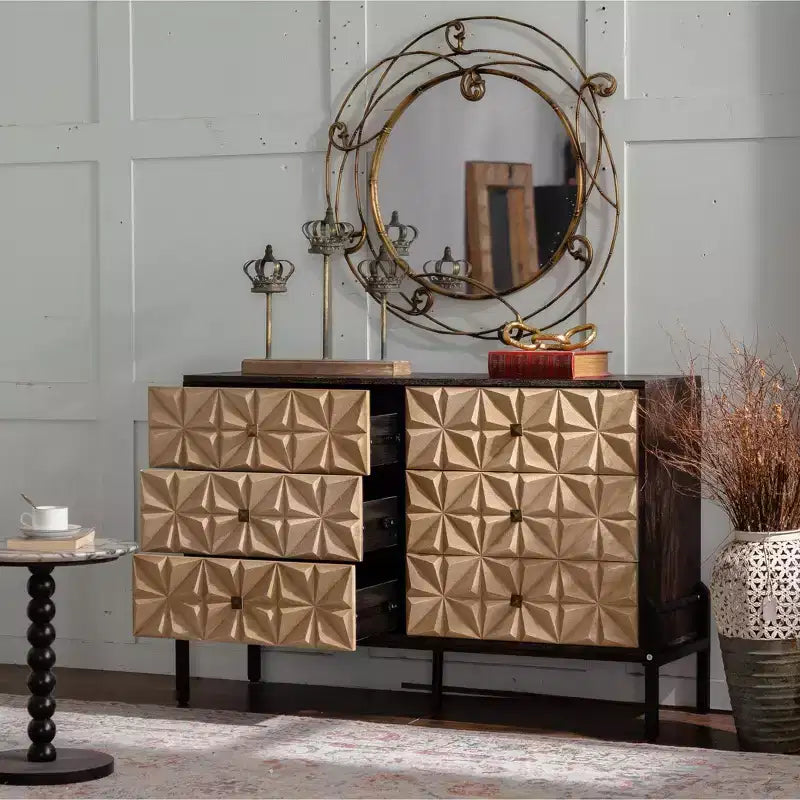 GDFStudio Brynn Credenza Contenitore Moderna di Metà Secolo con Motivo Geometrico