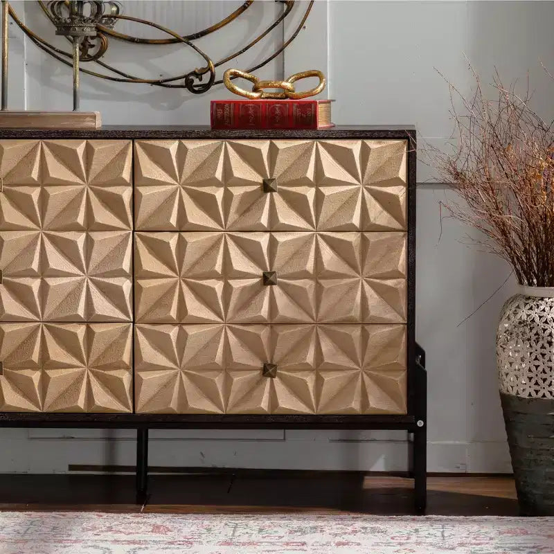 GDFStudio Brynn Credenza Contenitore Moderna di Metà Secolo con Motivo Geometrico