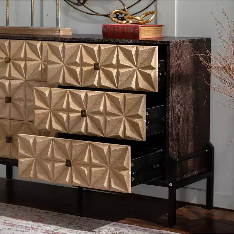 GDFStudio Brynn Credenza Contenitore Moderna di Metà Secolo con Motivo Geometrico