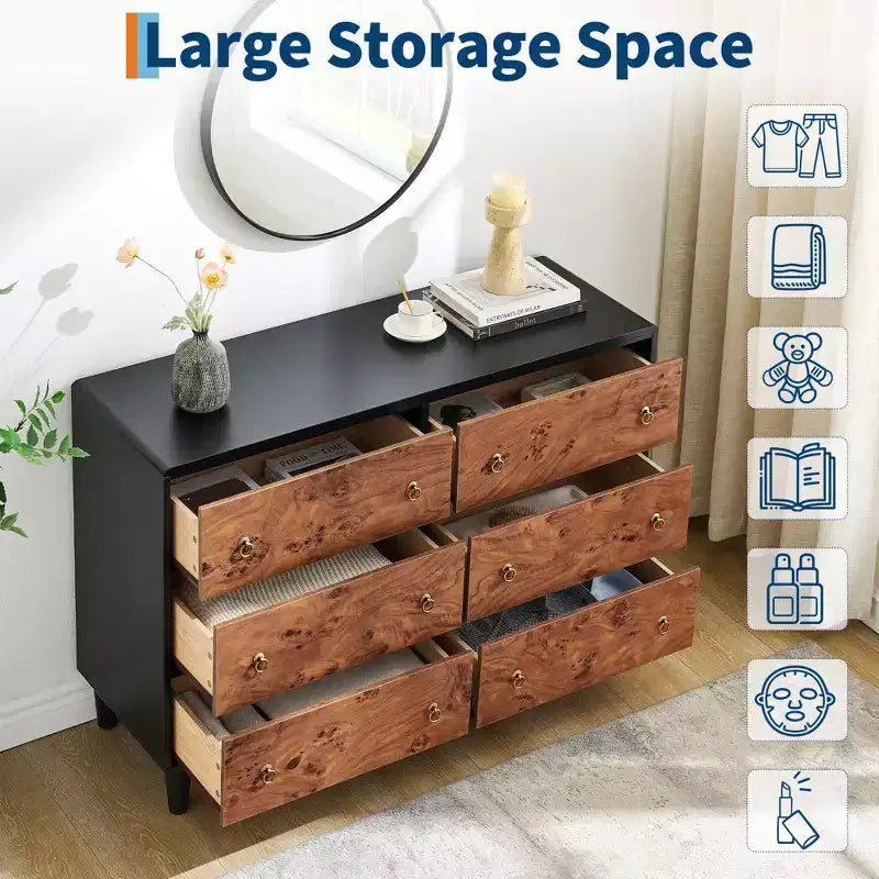 Comò a 7 cassetti, comò moderno largo 54 con maniglia in metallo, comò in legno porta TV, organizer per vestiti in legno per soggiorno