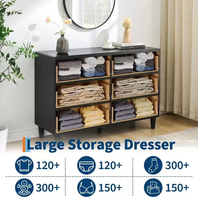 Comò a 7 cassetti, comò moderno largo 54 con maniglia in metallo, comò in legno porta TV, organizer per vestiti in legno per soggiorno