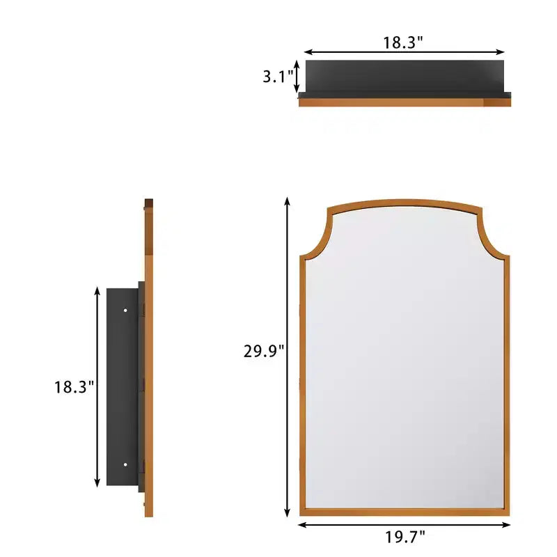 PexFix Armadietto per medicinali da bagno a specchio da 76 cm H x 50 cm L, stile rustico, dorato, mobiletto a muro con 3 ripiani, organizer per il bagno