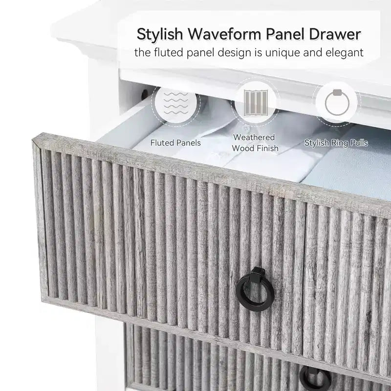 Comò a 6 cassetti per camera da letto, armadio organizer dal profilo antico - Comò in legno lungo con cassetti grandi
