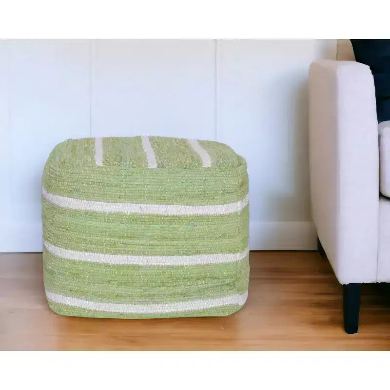 HomeRoots Pouf-Ottoman Cubo a Righe in Cotone Verde e Bianco 18