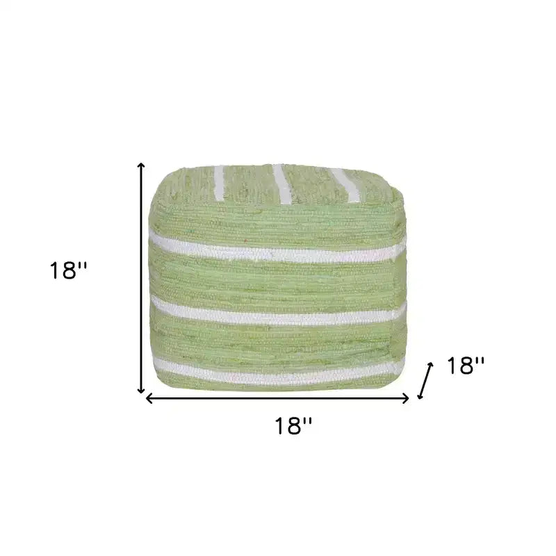HomeRoots Pouf-Ottoman Cubo a Righe in Cotone Verde e Bianco 18