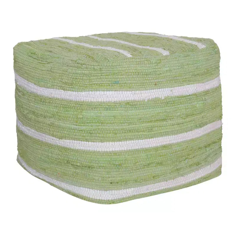 HomeRoots Pouf-Ottoman Cubo a Righe in Cotone Verde e Bianco 18