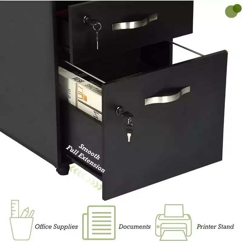 FurnitureR Schedario Verticale a 3 Cassetti con Serratura, per Documenti Formato Letter/Legal, Organizzatore di Archiviazione, Nero
