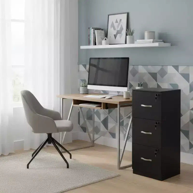 FurnitureR Schedario Verticale a 3 Cassetti con Serratura, per Documenti Formato Letter/Legal, Organizzatore di Archiviazione, Nero