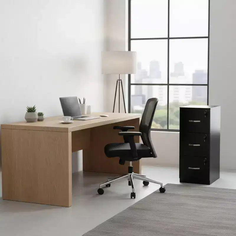 FurnitureR Schedario Verticale a 3 Cassetti con Serratura, per Documenti Formato Letter/Legal, Organizzatore di Archiviazione, Nero