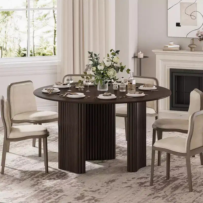 PexFix 52 Tavolo da pranzo rotondo moderno con gambe a colonna a strisce Tavolo da cucina in legno massello Piedini antigraffio per sala da pranzo e bar della cucina in noce