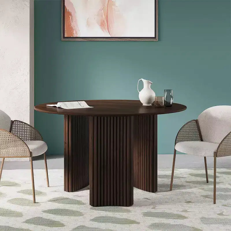 PexFix 52 Tavolo da pranzo rotondo moderno con gambe a colonna a strisce Tavolo da cucina in legno massello Piedini antigraffio per sala da pranzo e bar della cucina in noce