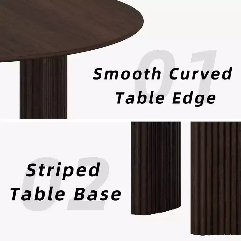 PexFix 52 Tavolo da pranzo rotondo moderno con gambe a colonna a strisce Tavolo da cucina in legno massello Piedini antigraffio per sala da pranzo e bar della cucina in noce