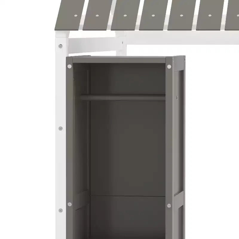 Lettino Montessori da pavimento singolo con sponde di sicurezza per bambini, struttura del letto a casetta in legno con tetto e mensole portaoggetti