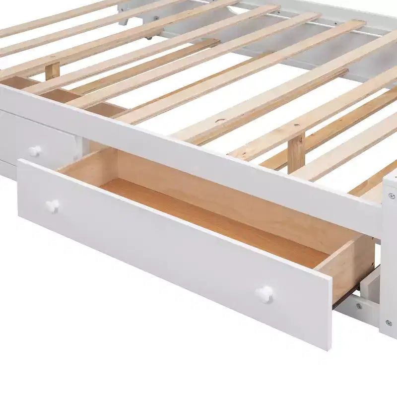 Letto Matrimoniale in Legno con Armadio, Scaffale, Prese e Letto Estraibile Gemello – Tutto in Uno, Bianco