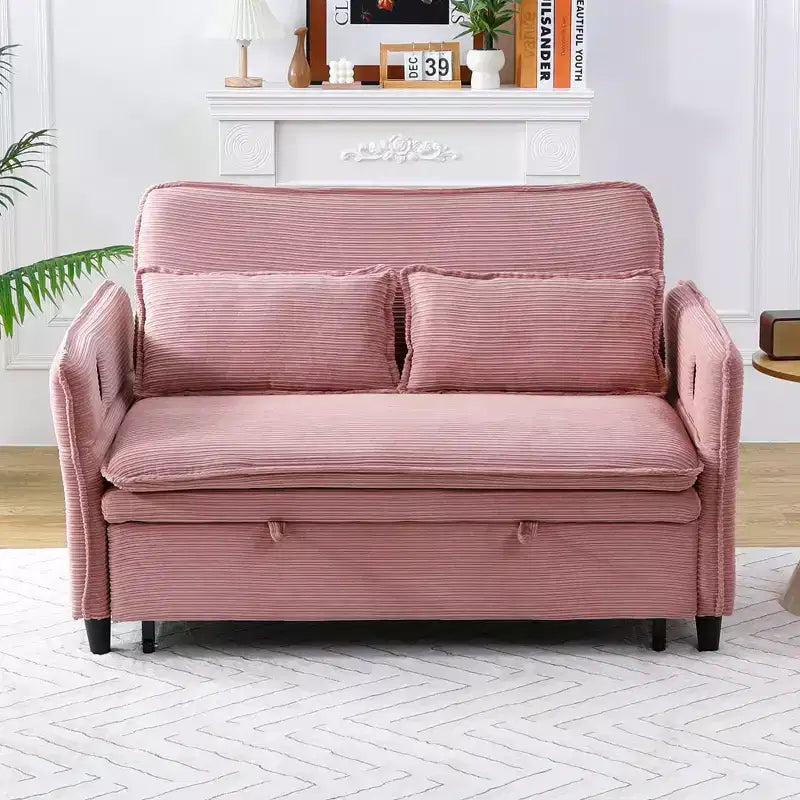 MAYEERTY Pink Letter Striped Fabric Multifunctional Loveseat Sofa Bed for Bedroom Living Room