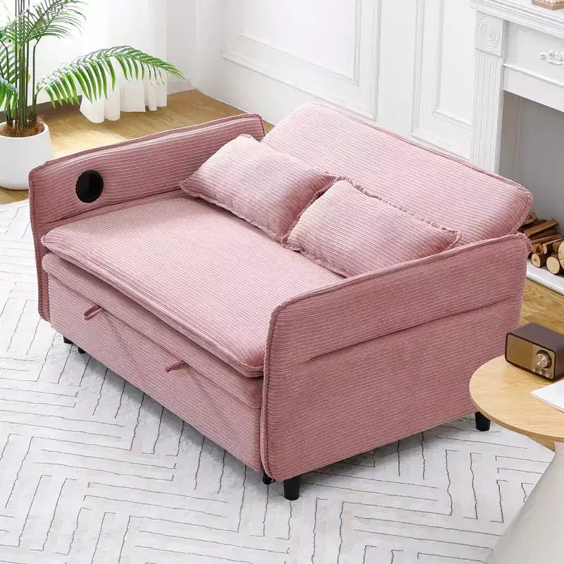 Divano Letto Due Posti in Tessuto a Righe Rosa – Multifunzionale per Camera da Letto e Soggiorno