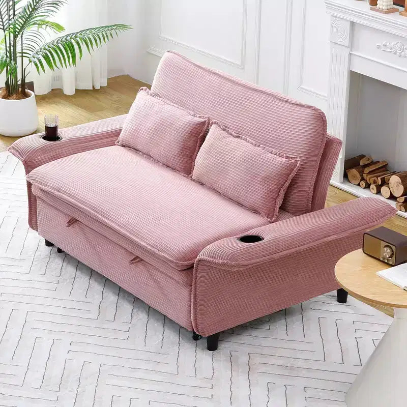 Divano Letto Due Posti in Tessuto a Righe Rosa – Multifunzionale per Camera da Letto e Soggiorno