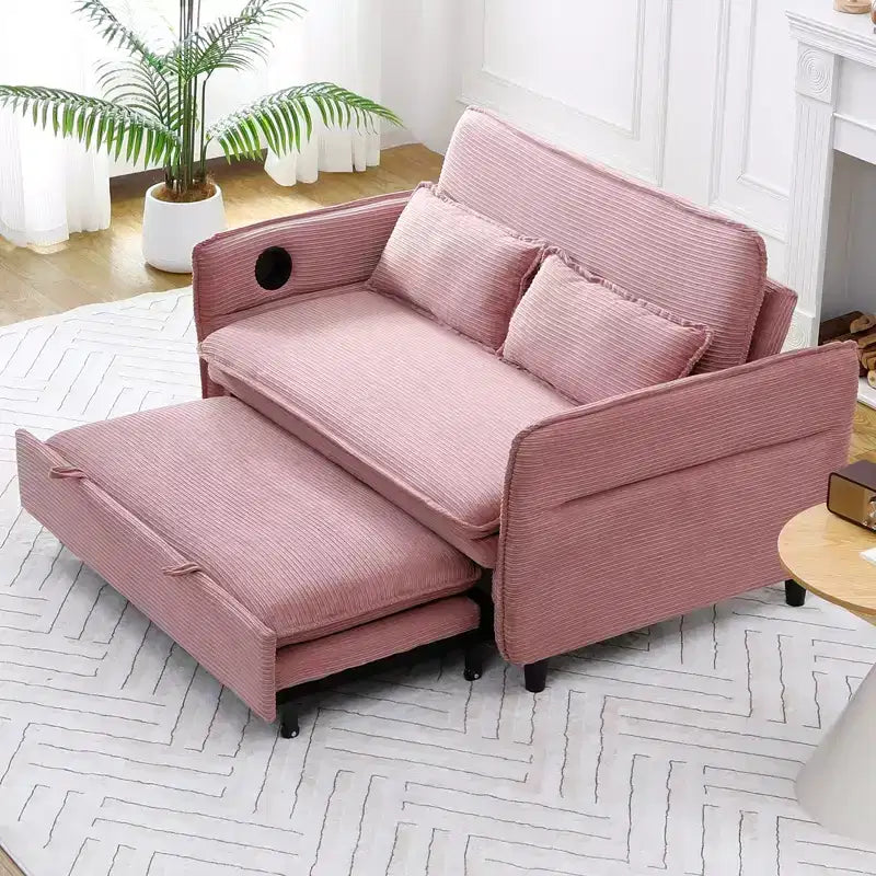 Divano Letto Due Posti in Tessuto a Righe Rosa – Multifunzionale per Camera da Letto e Soggiorno