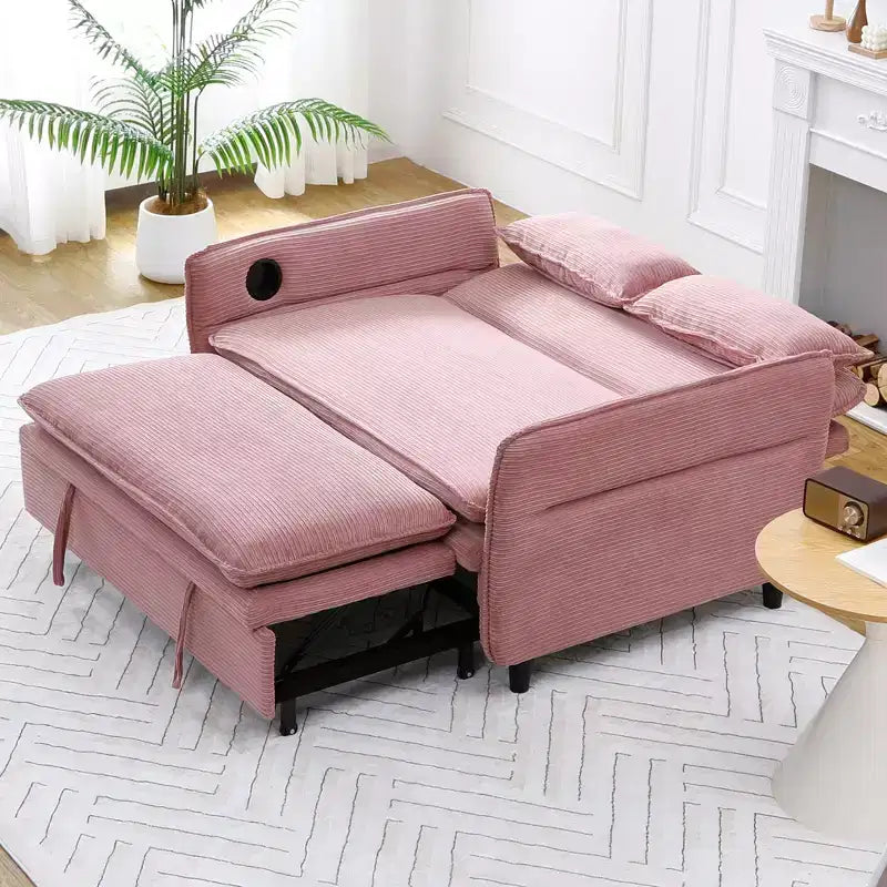 Divano Letto Due Posti in Tessuto a Righe Rosa – Multifunzionale per Camera da Letto e Soggiorno