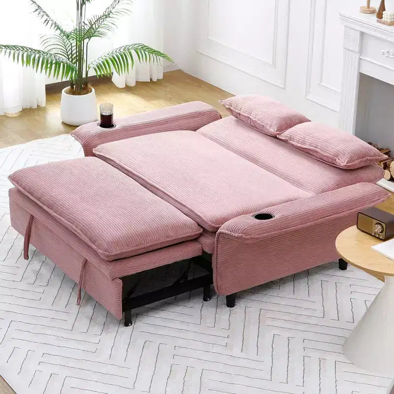 Divano Letto Due Posti in Tessuto a Righe Rosa – Multifunzionale per Camera da Letto e Soggiorno