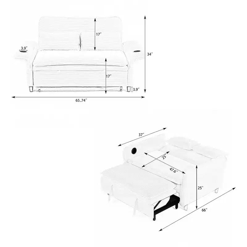 Divano Letto Due Posti in Tessuto a Righe Rosa – Multifunzionale per Camera da Letto e Soggiorno