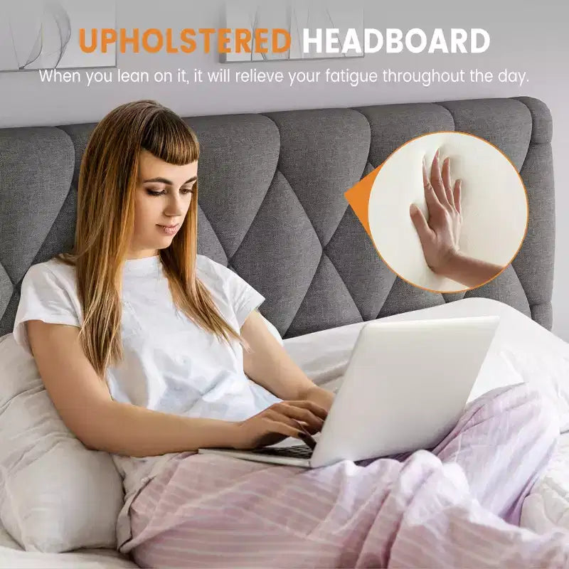 Struttura letto, struttura letto moderna imbottita con testiera trapuntata e cassetti portaoggetti - doghe in legno resistenti, non richiede rete, facile da montare