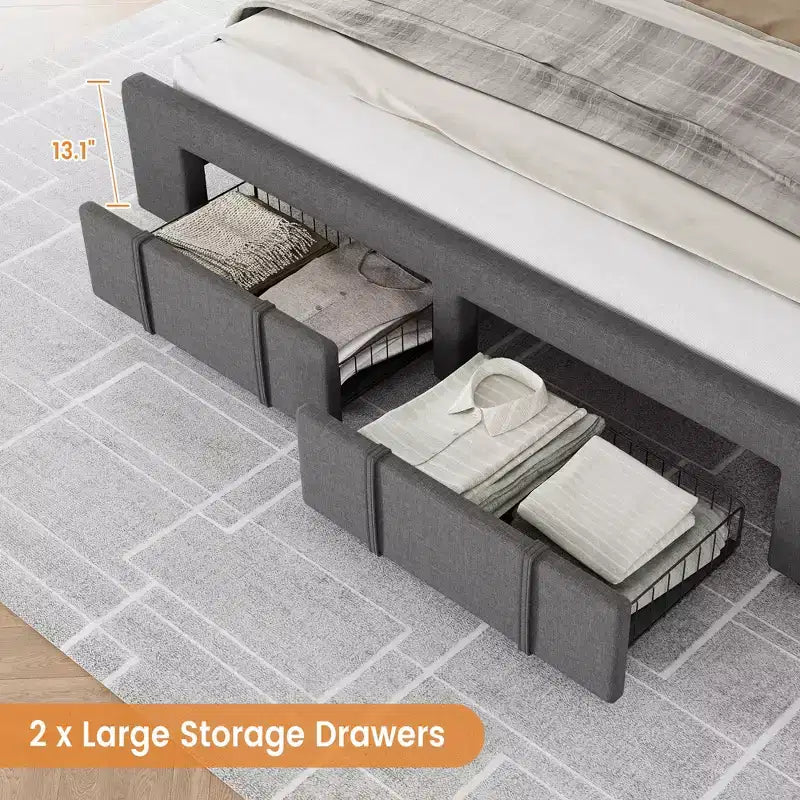 Struttura letto, struttura letto moderna imbottita con testiera trapuntata e cassetti portaoggetti - doghe in legno resistenti, non richiede rete, facile da montare