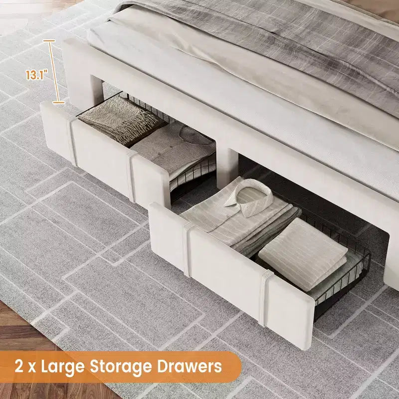 Struttura letto, struttura letto moderna imbottita con testiera trapuntata e cassetti portaoggetti - doghe in legno resistenti, non richiede rete, facile da montare