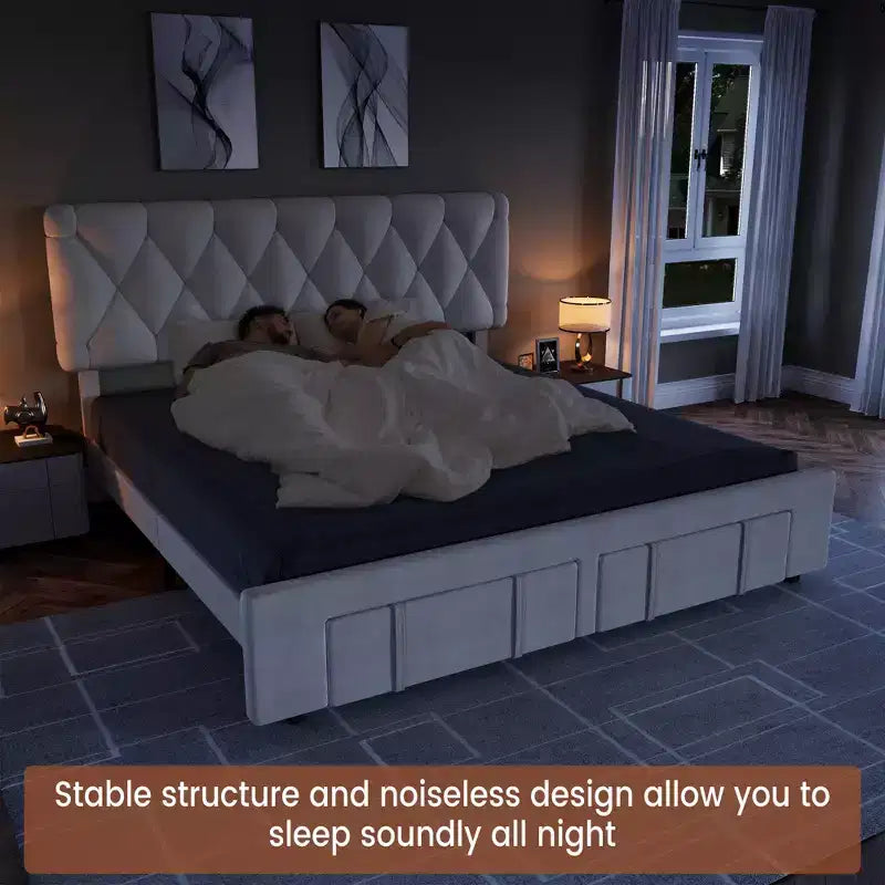 Struttura letto, struttura letto moderna imbottita con testiera trapuntata e cassetti portaoggetti - doghe in legno resistenti, non richiede rete, facile da montare