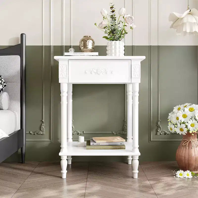 Comodino Elegante con Cassetto e Ripiano Inferiore – Tavolino da Notte Raffinato, Bianco o Nero