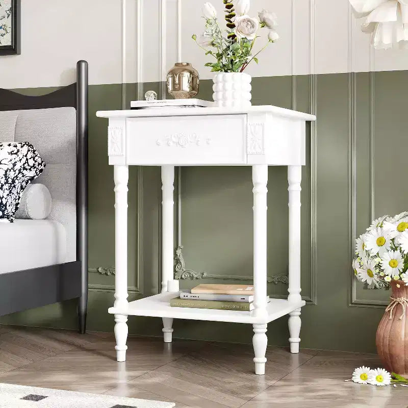 Comodino Elegante con Cassetto e Ripiano Inferiore – Tavolino da Notte Raffinato, Bianco o Nero