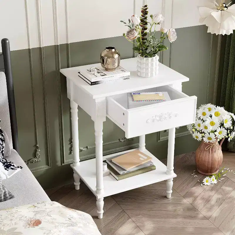 Comodino Elegante con Cassetto e Ripiano Inferiore – Tavolino da Notte Raffinato, Bianco o Nero
