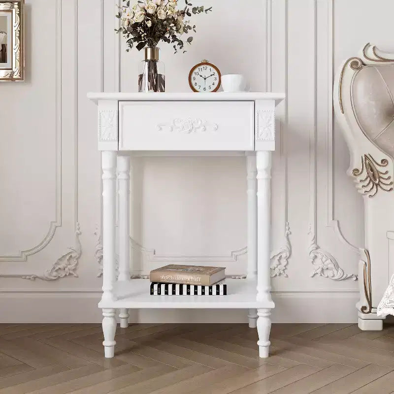 Comodino Elegante con Cassetto e Ripiano Inferiore – Tavolino da Notte Raffinato, Bianco o Nero