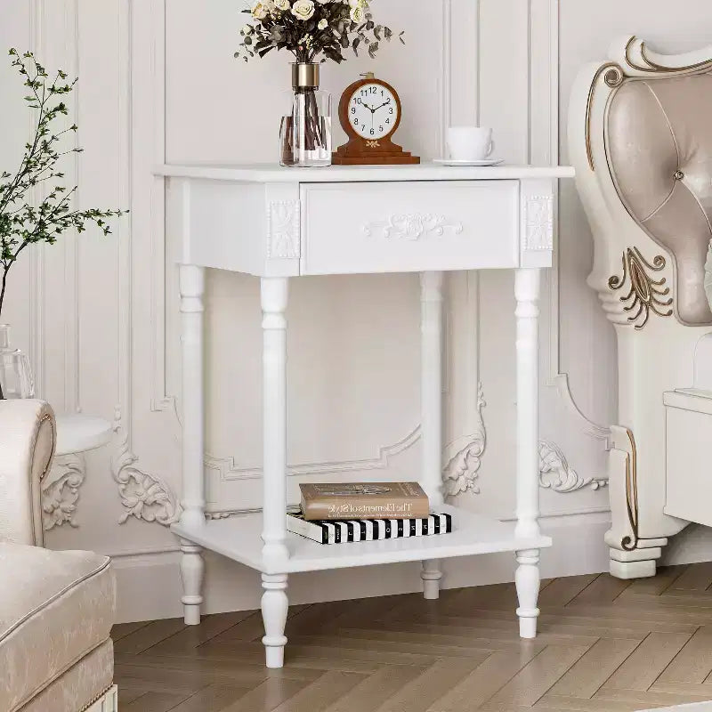 Comodino Elegante con Cassetto e Ripiano Inferiore – Tavolino da Notte Raffinato, Bianco o Nero