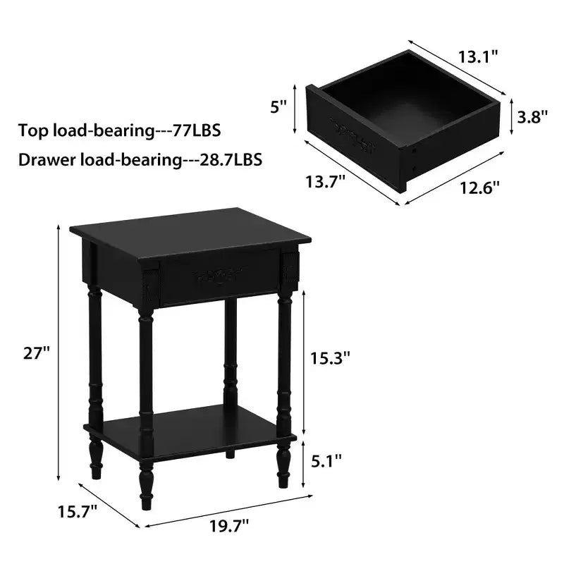 Comodino Elegante con Cassetto e Ripiano Inferiore – Tavolino da Notte Raffinato, Bianco o Nero